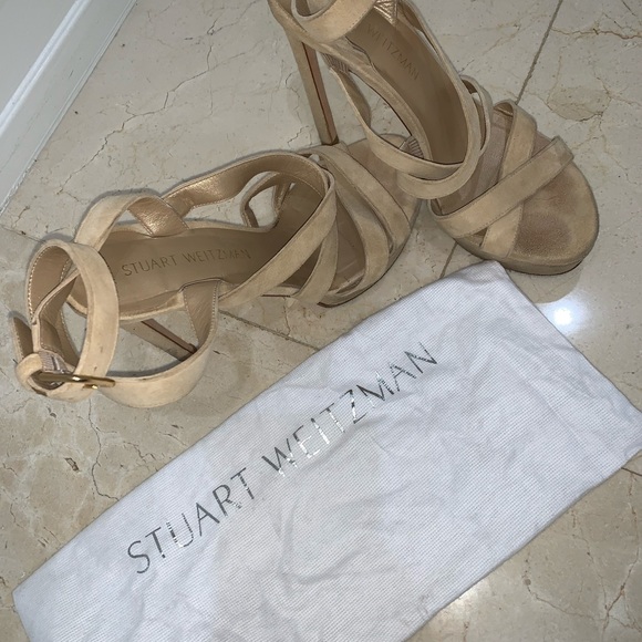 Stuart Weitzman Shoes - Suade beige strap heels